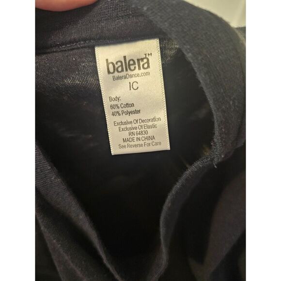 Balera Girls Dance Long Sleeve Shirt Black & White Split Tee With Silver Accent - Picture 4 of 9